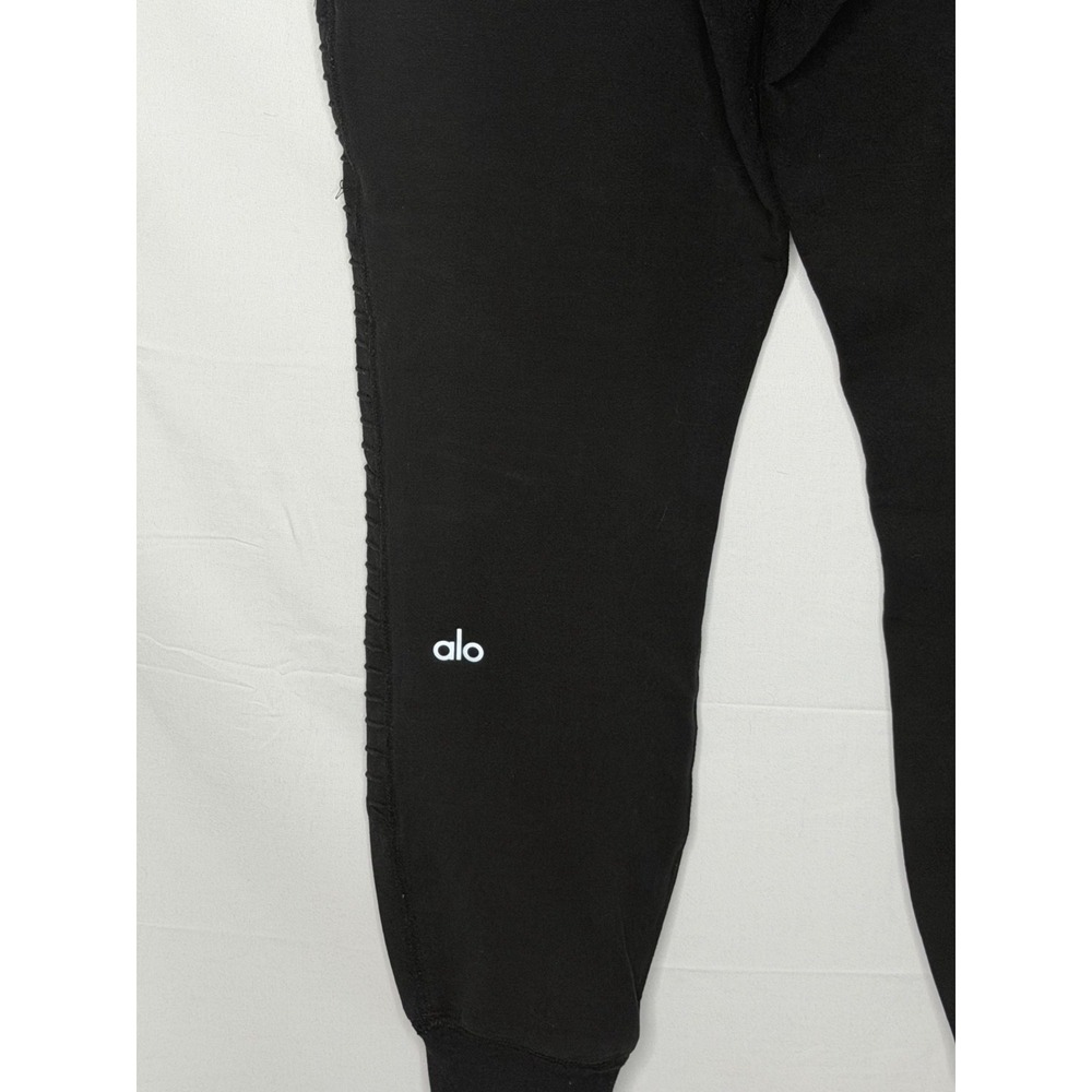 Alo Yoga Moto Jogger Pants Womens XS Black Ribbed Zip Pockets Drawstring Lounge - Picture 5 of 12